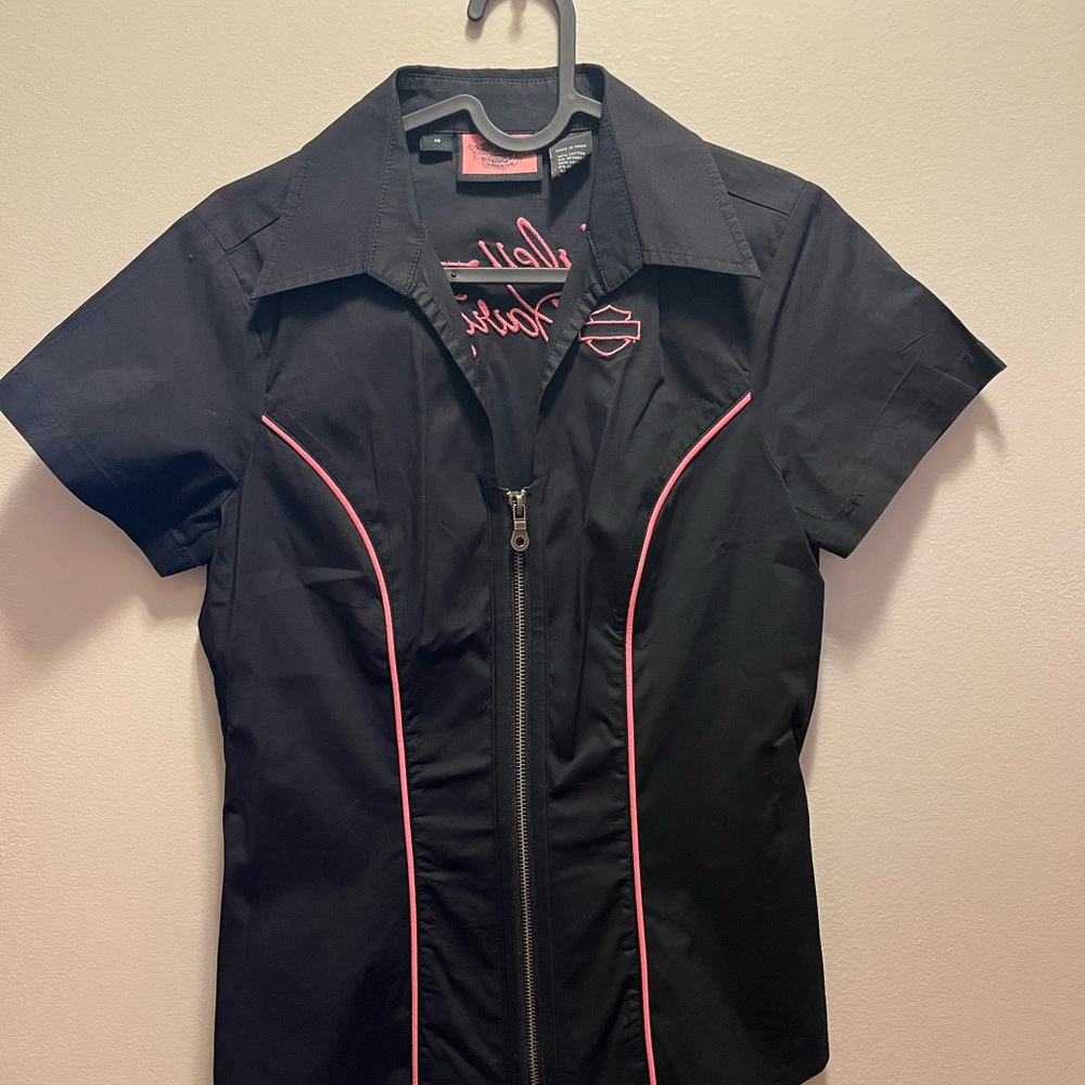 Affliction Black and Pink Graphic Shirt